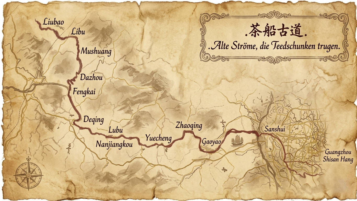 Karte des Teeschiffwegs von Liubao nach Kanton