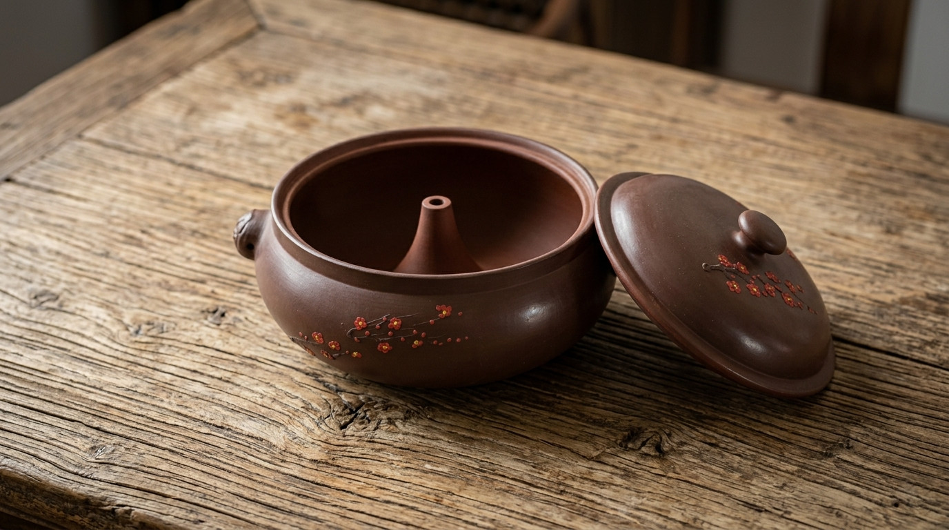 Dampftopf aus Jianshui-Zitao mit der Röhre in der Mitte