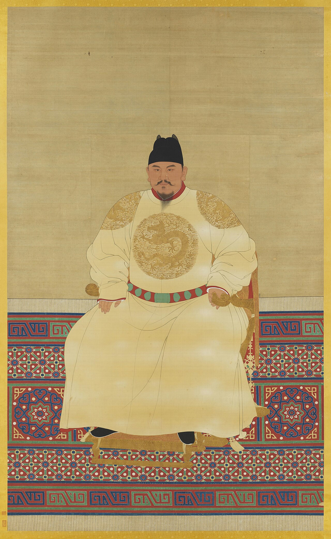 Kaiserliches Bildnis des Ming-Gruenders Zhu Yuanzhang, Sitzportraet auf Seide